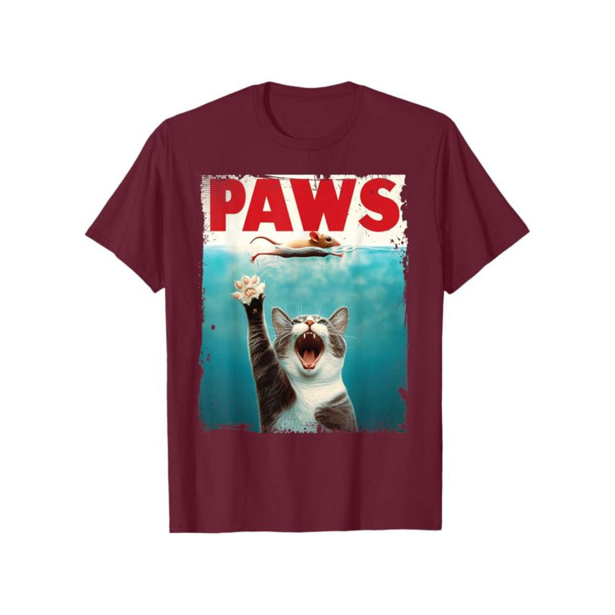"PAWS" Parody T-Shirt - Humorous Cat Chasing Mouse Tee, Funny Summer T-shirt