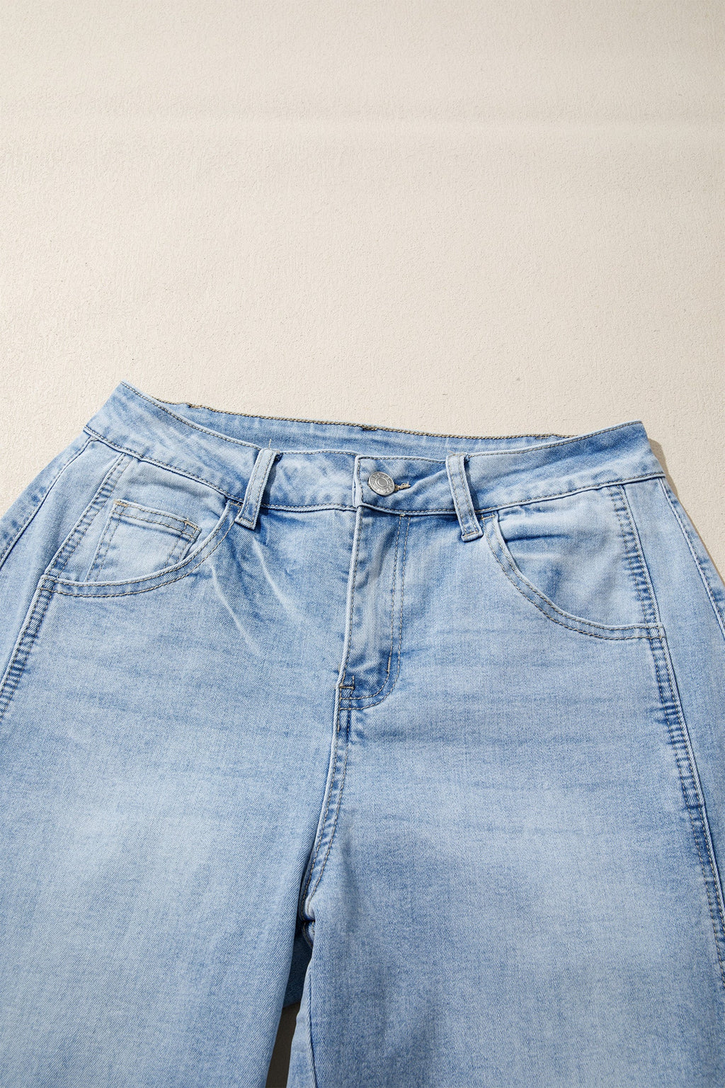 Sail Blue Raw Hem Turnup Loose Ankle-length Jeans