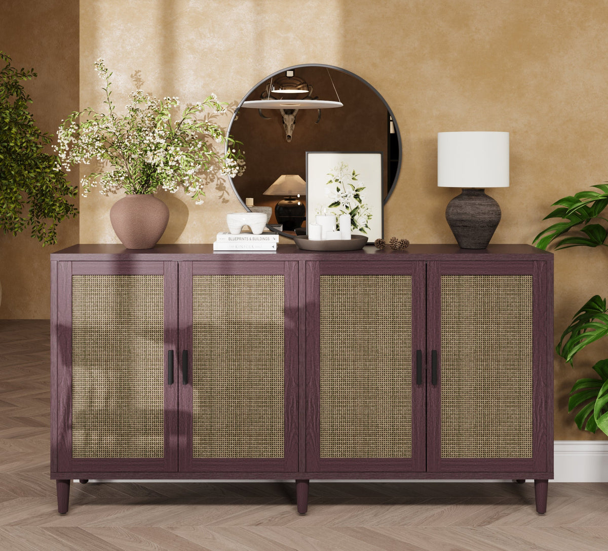 70" Rattan Buffet Cabinet with Storage