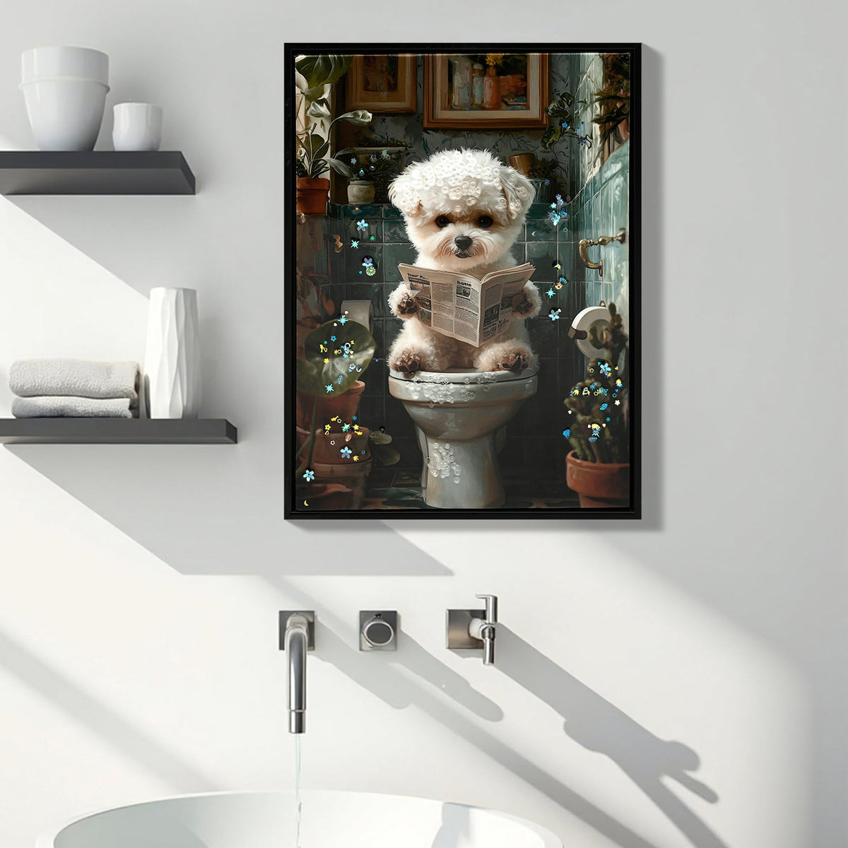 Framed Bathroom Decor - Cute Puppy Wall Art
