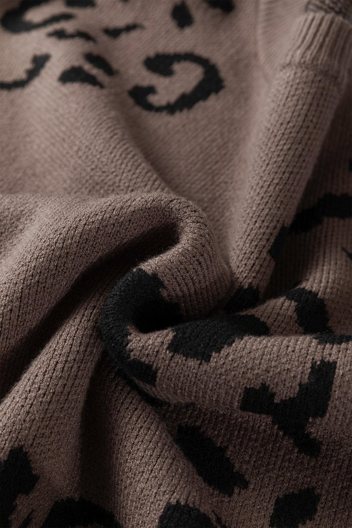 Camel Asymmetric Leopard Print Detail Drop Shoulder Sweater