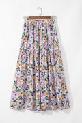 Boho Floral Side Slit Tiered Maxi Skirt