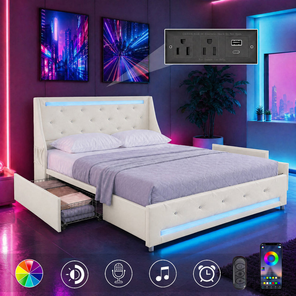 Full Size Bed Frame with Wingback Upholstered Headboard