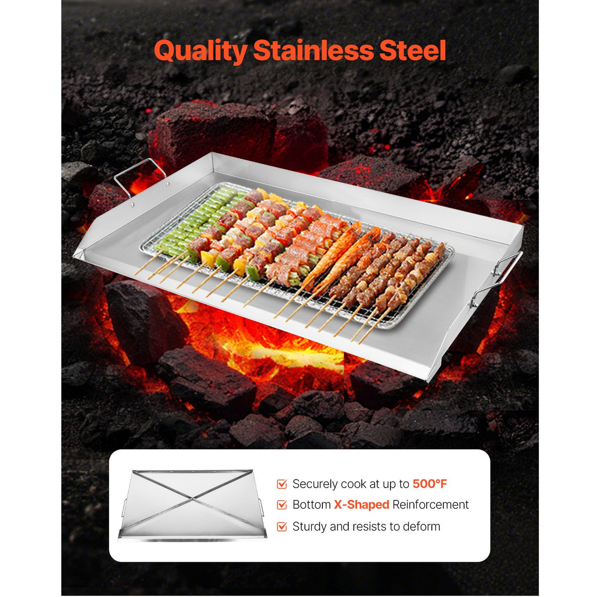 36x22 in Flat Top Griddle Stainless Steel Universal BBQ Grill Pan