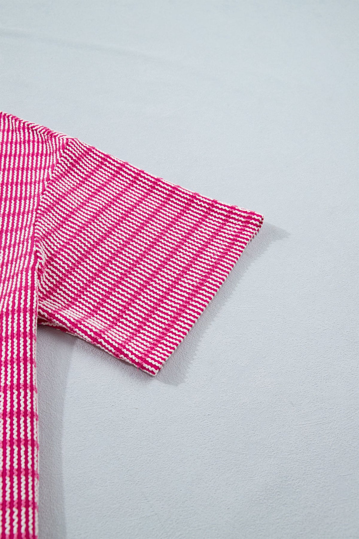 Rose Stripe Raised Rib Loose Tee Drawstring Elastic Waist 2pcs Short Set