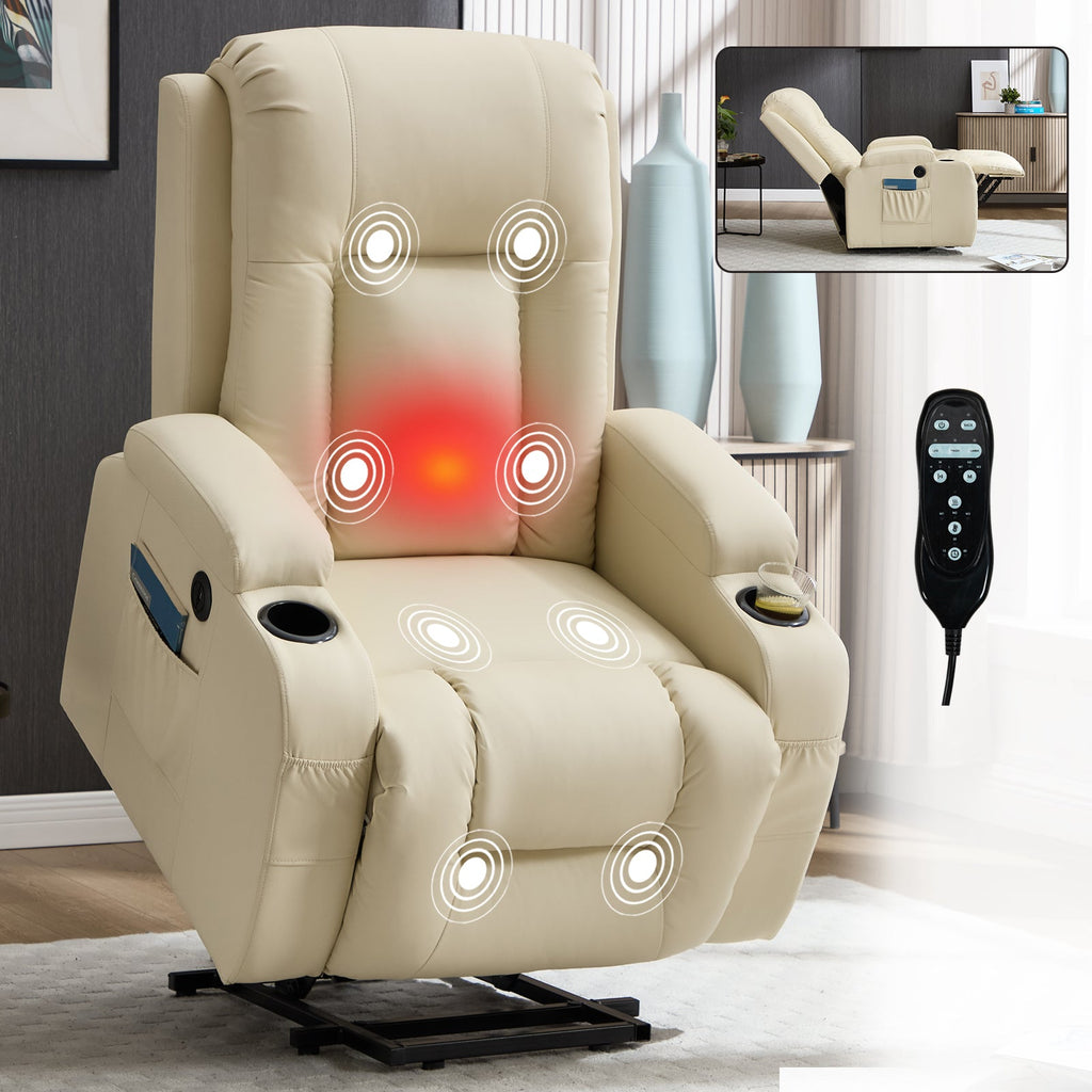 Beige PU Power Lift Recliner Chair for Elderly