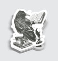 Black Ink Raven Reading a Book Sticker - 3"