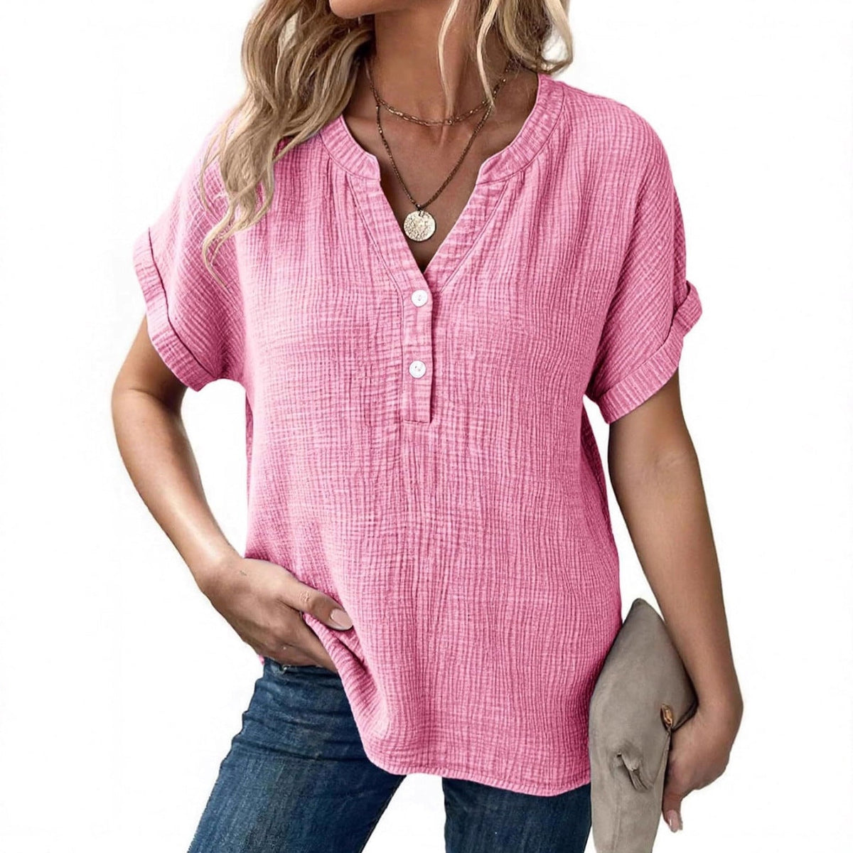 Women's Casual Button-up Short-sleeve Top