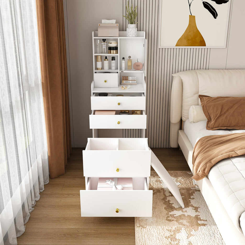 3-in-1 Dressing Table with LED Mirror & Storage Stool