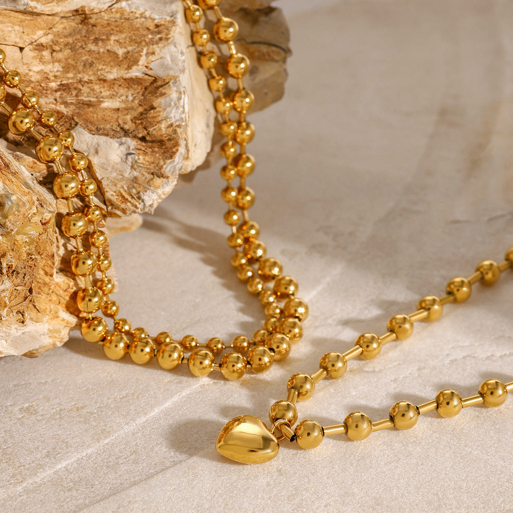 Stainless Steel Beaded Love Necklace 18k Golden Clavicle Chain