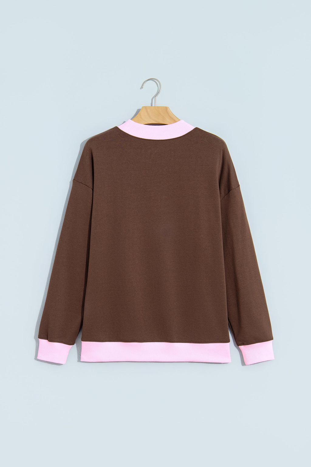 Pink Colorblock Trim Crewneck Long Sleeve Pullover Sweatshirt