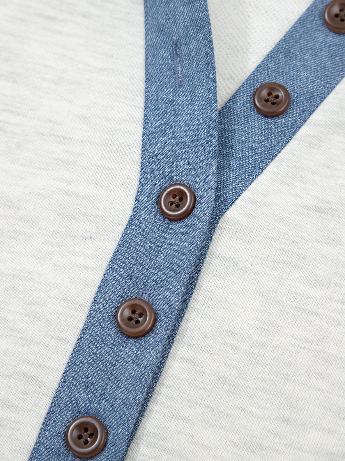 Color Block Button Detail Long Sleeve Top