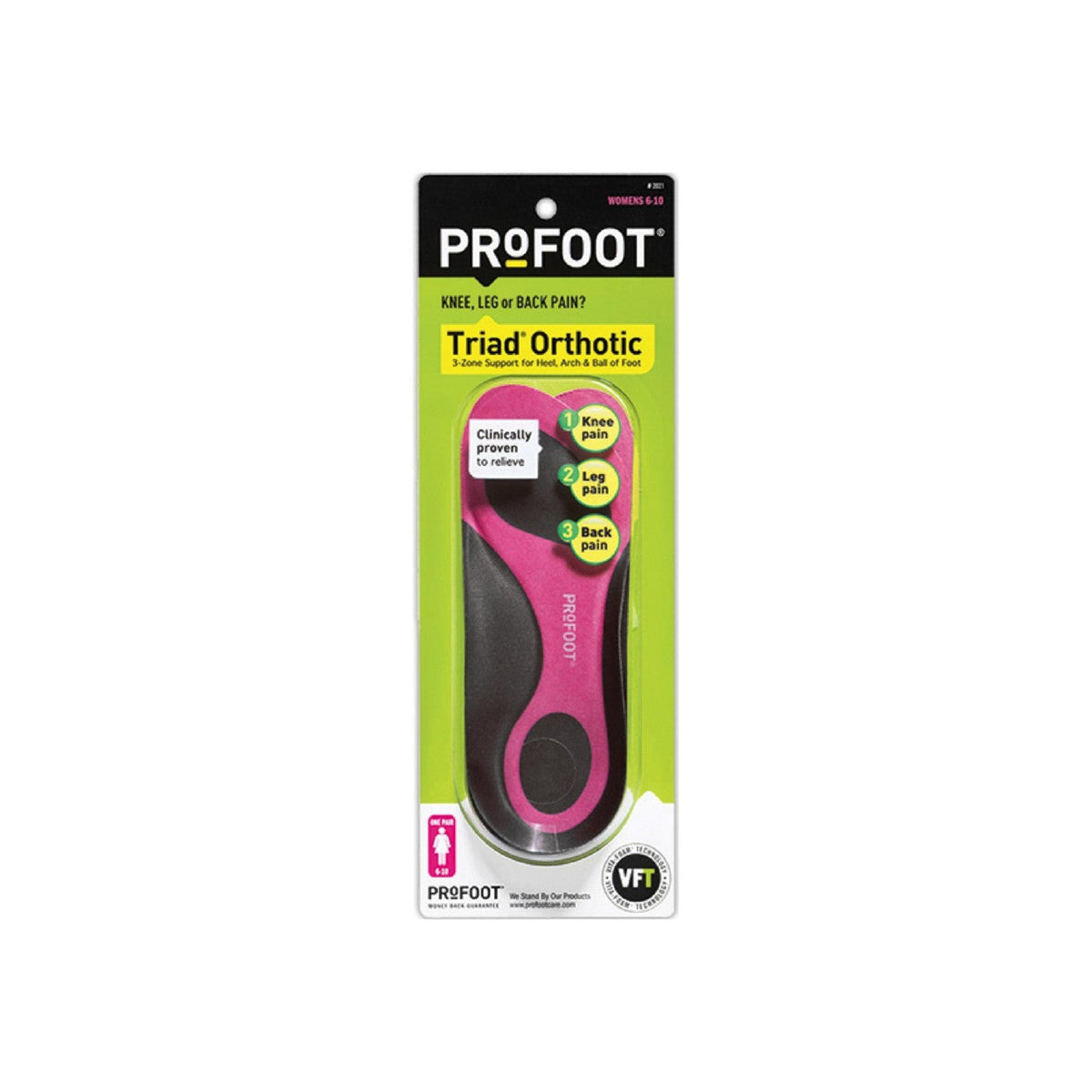 Profoot Triad Women's Orthotic Insoles Size 6-10 - 1 Pair