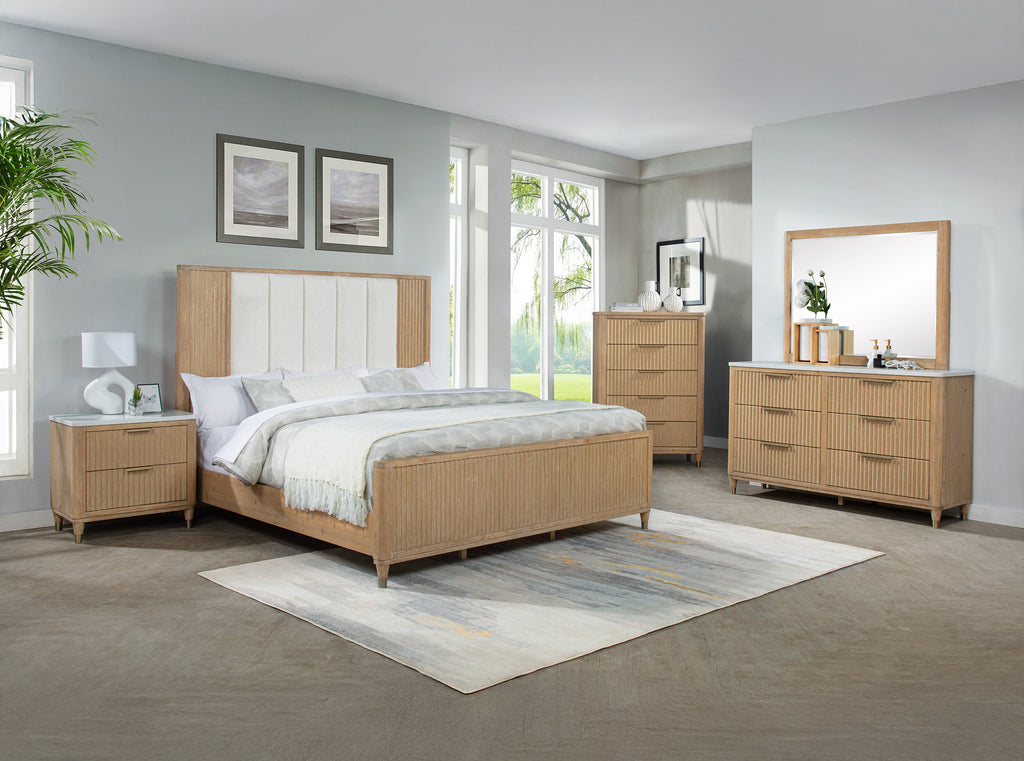 Stylish Paneled High Headboard Textured Accents Clean Lines