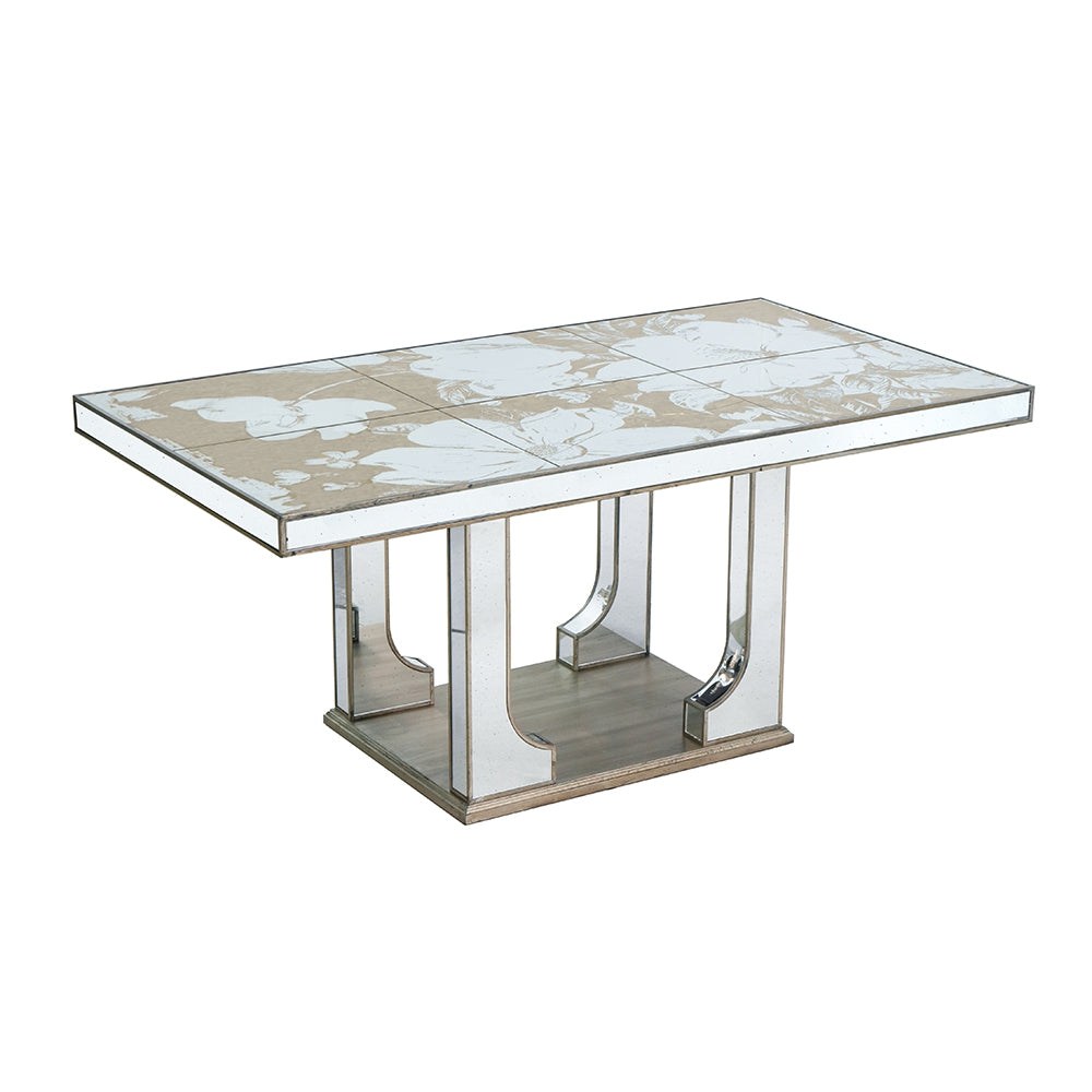 Large Mirrored Dining Table with Elegant Floral Design