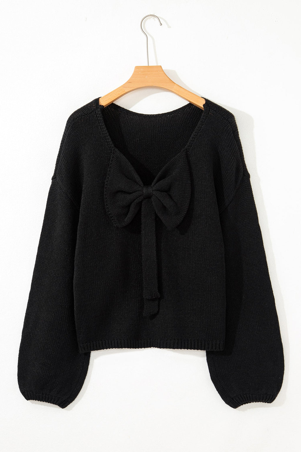 Black Bow Backless Bubble Sleeve Sweater