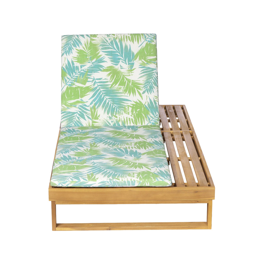 Teak Finish Acacia Wood Chaise Lounge with Cushion Set