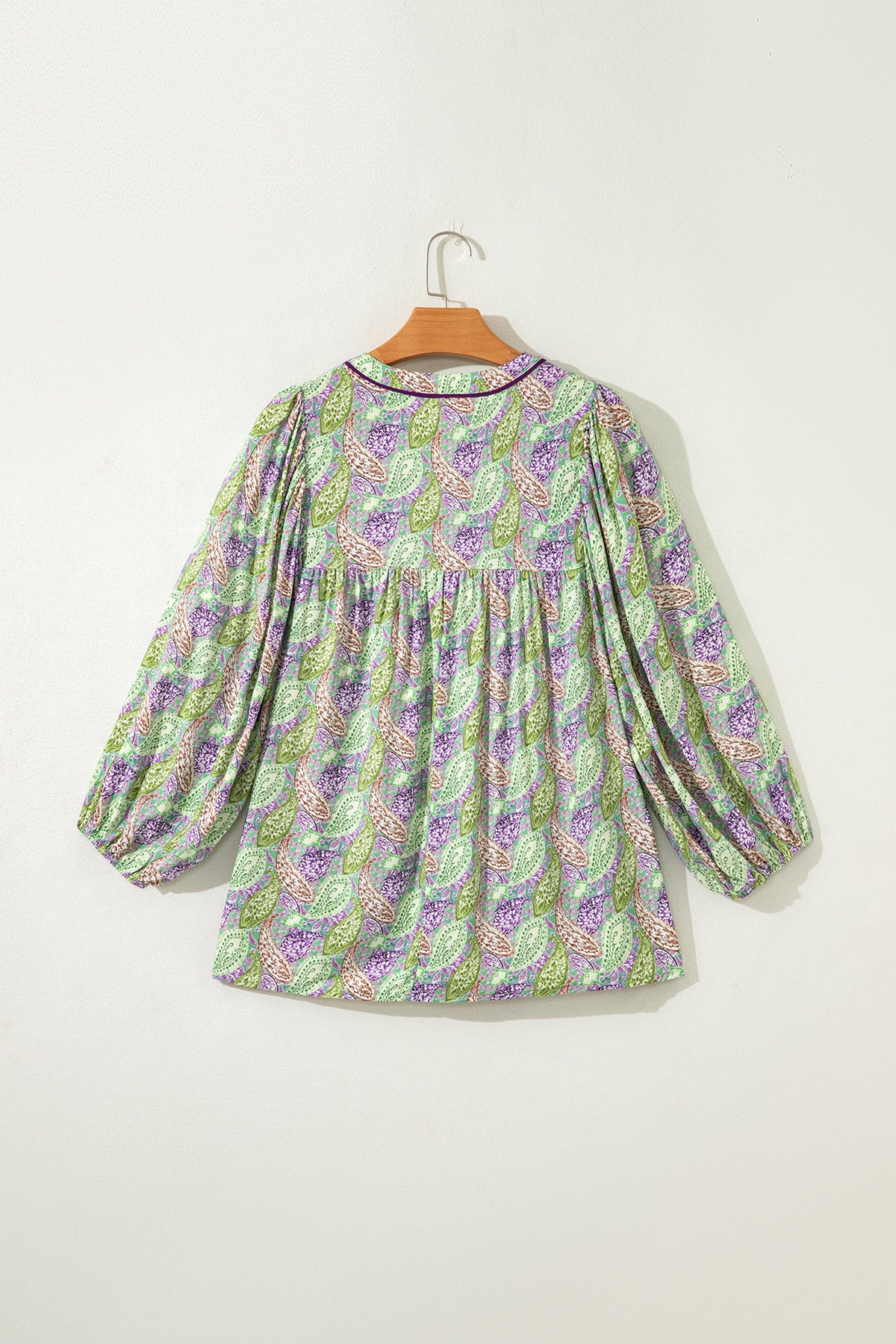 Boho Paisley Short Puff Sleeve V-Neck Blouse