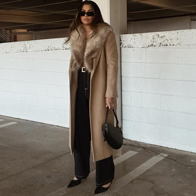 Fur Collar Long Woolen Coat Women