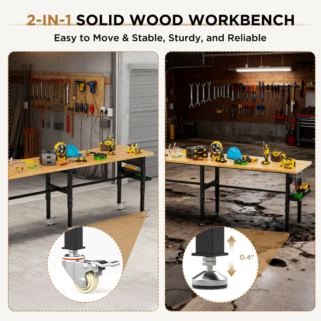 96" Adjustable Workbench with Side Pegboard