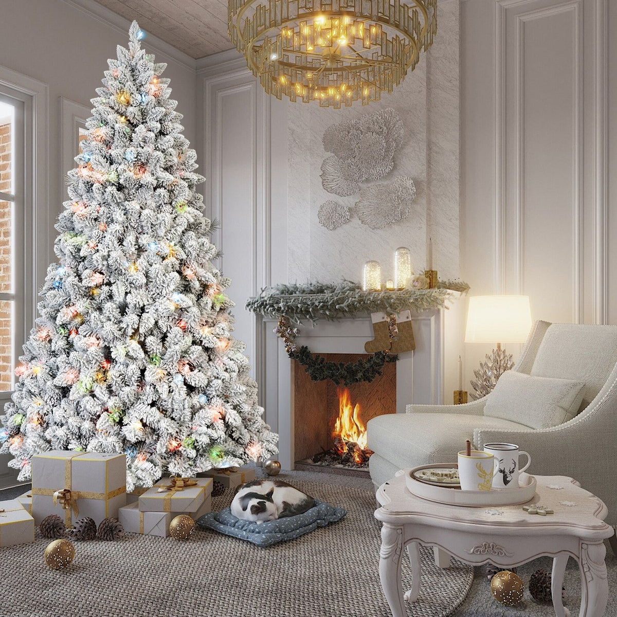 5FT Flocked Christmas Tree with 300 Colorful Lights