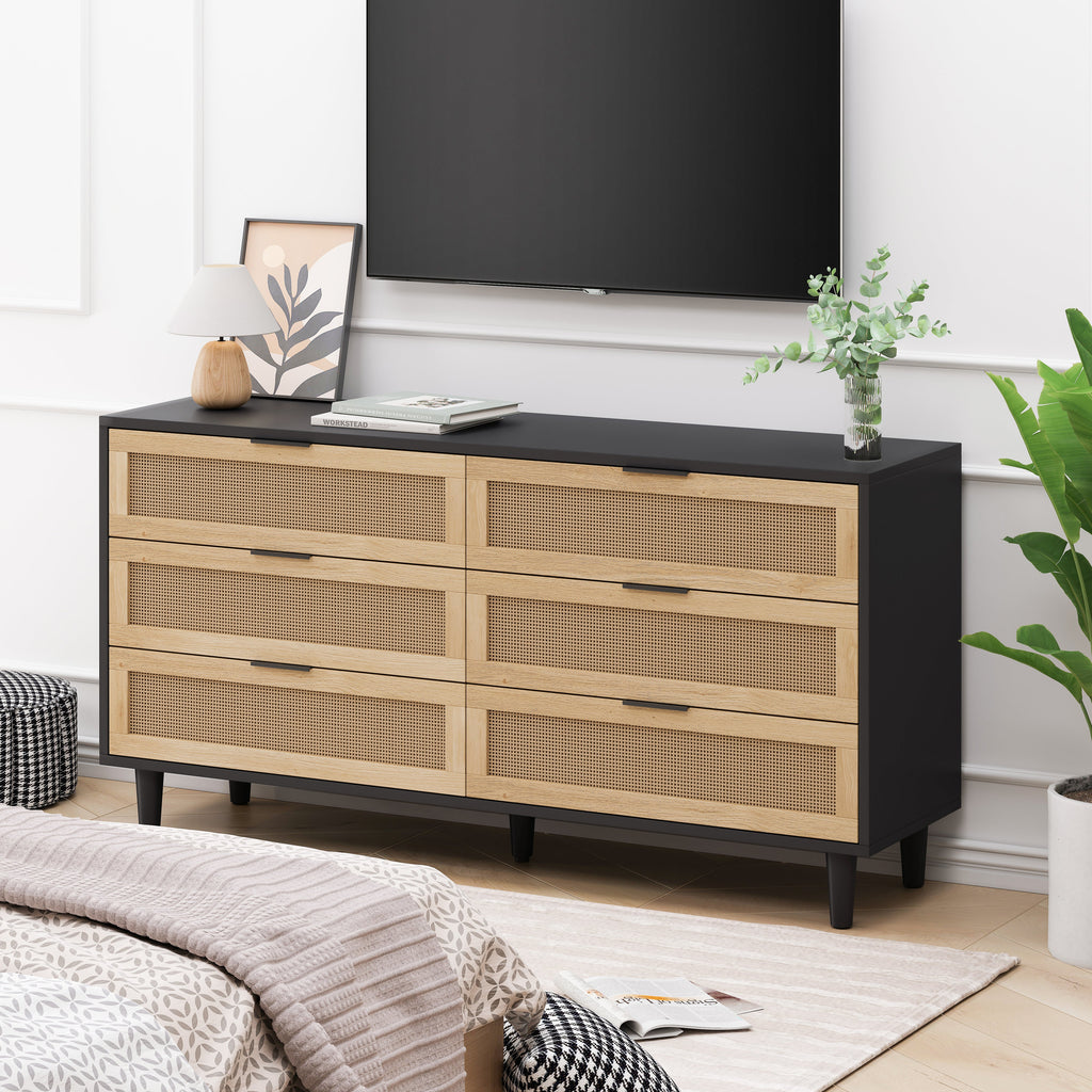 59 Inch 6-Drawer Rattan Storage Cabinet
