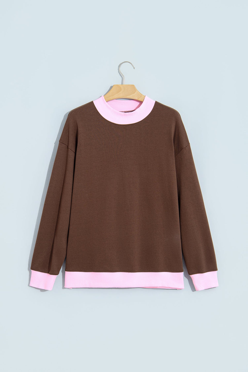 Pink Colorblock Trim Crewneck Long Sleeve Pullover Sweatshirt