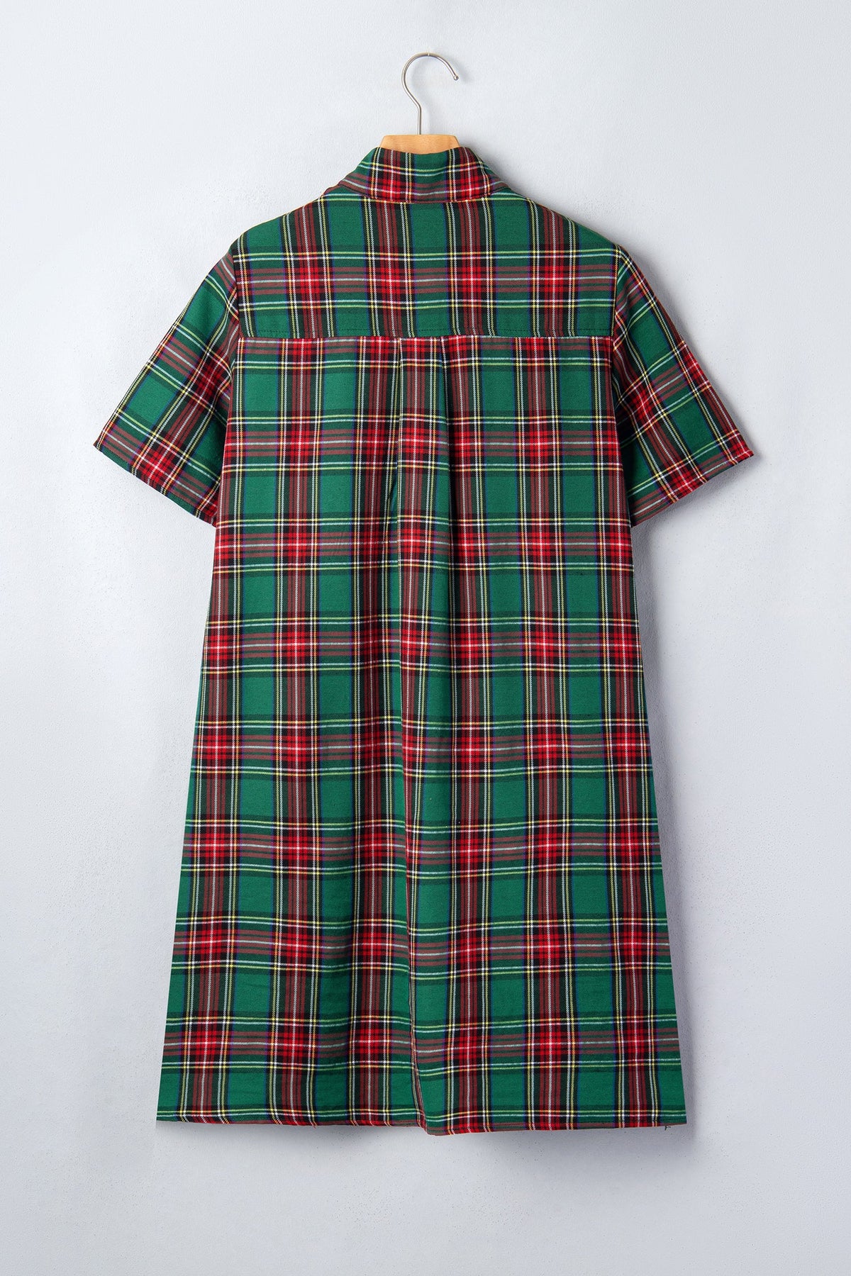 Plaid Buttoned Short Sleeve Dress w/ Pockets