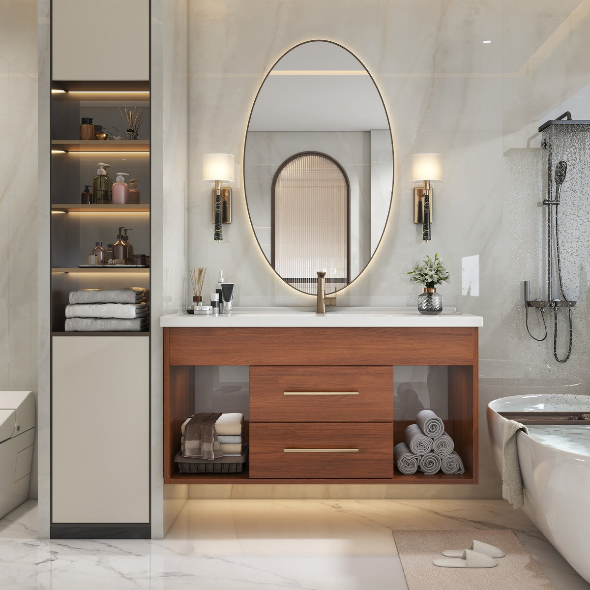 Mid-Century Modern 35.4" Bathroom Vanity with Integrated Sink