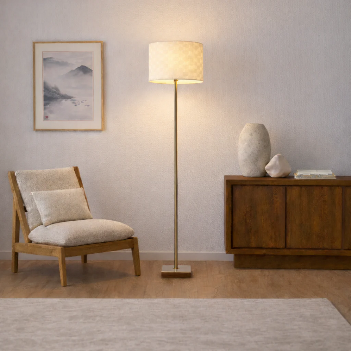 Minimalist Floor Lamp with Neutral Shade