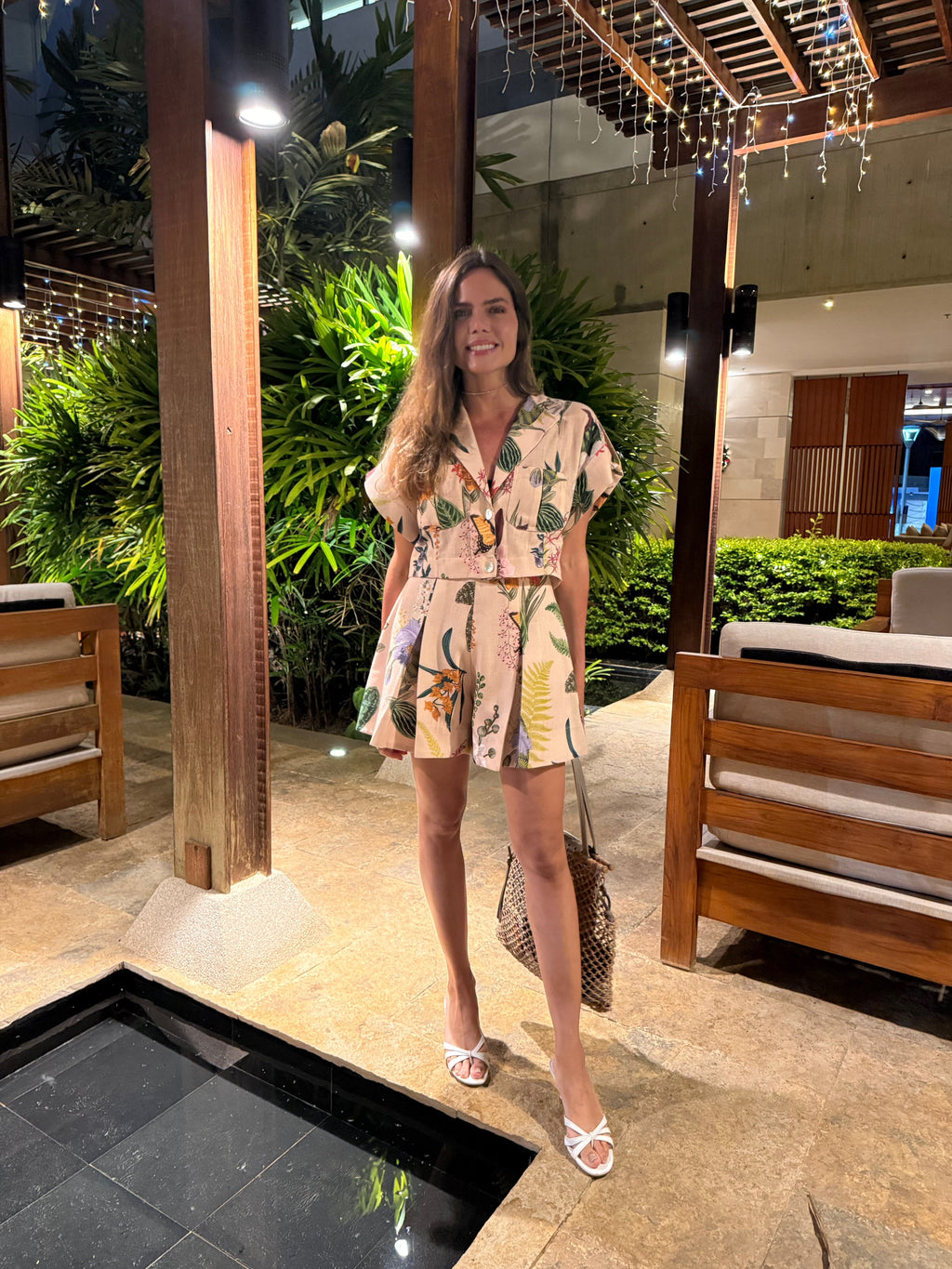 PERLA SHORT IN JARDIN PRINT SOFT KHAKI