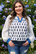 Plus Size Boho Floral Patchwork Puff Sleeve Blouse