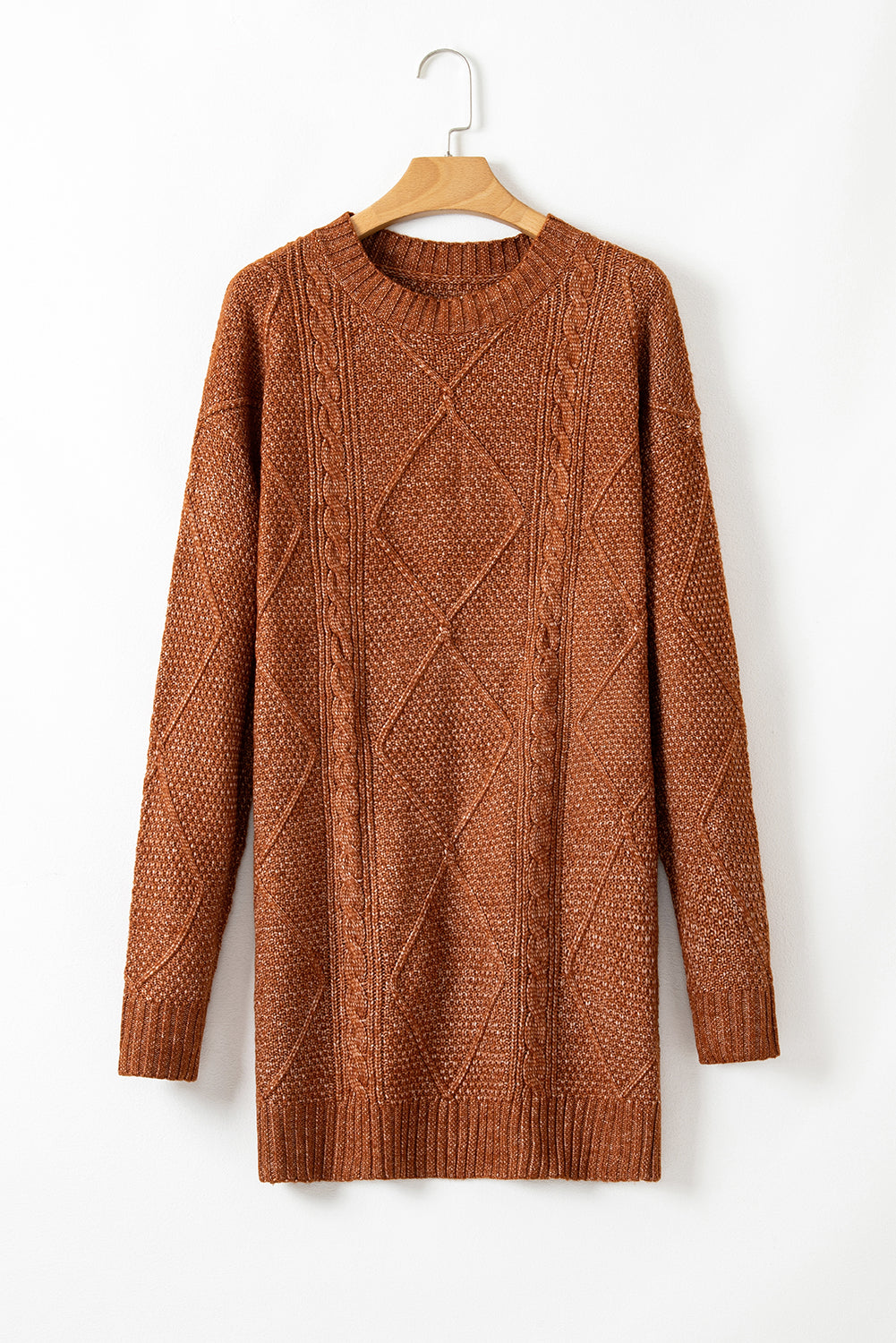 Cable Knit Drop Shoulder Sweater Dress