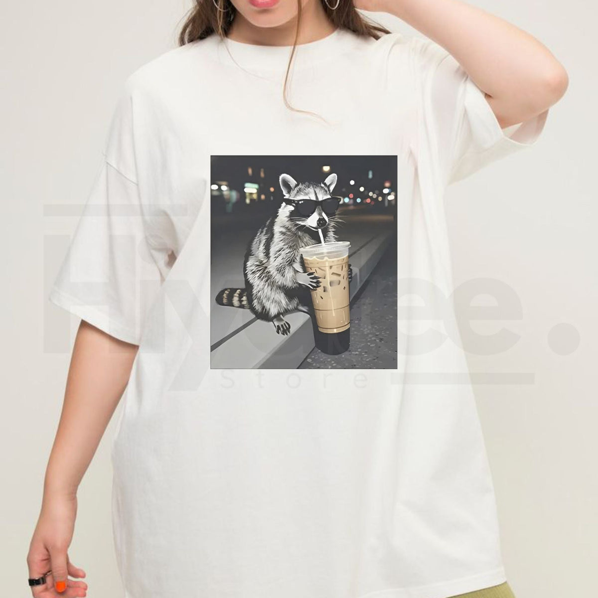 Funny Raccoon Drinking Iced Coffee – Caffeinated Trash Panda
