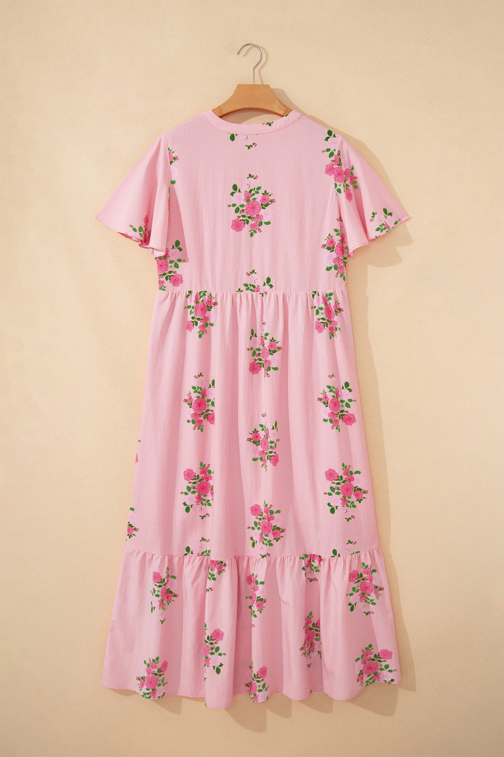 Floral Notched Neck Flutter Sleeve Maxi Dress