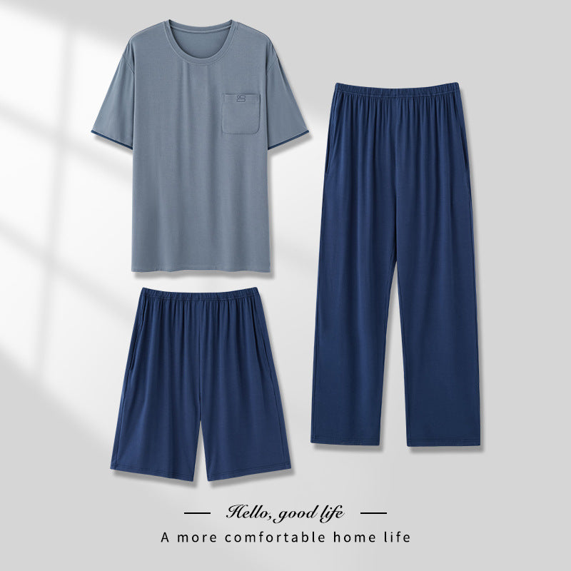 Men's Pajamas Thin Spring And Summer Modal Short-sleeved Trousers Three-piece Home Wear Suit