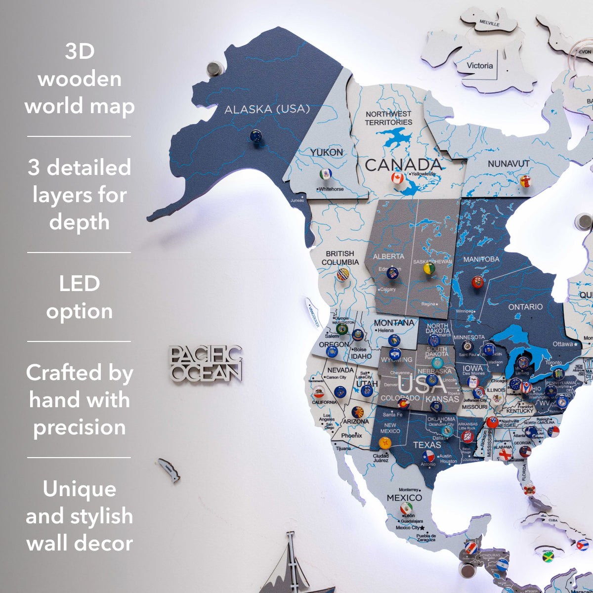 3D LED / LUMINOUS Wooden World Map 3.0 Cruise