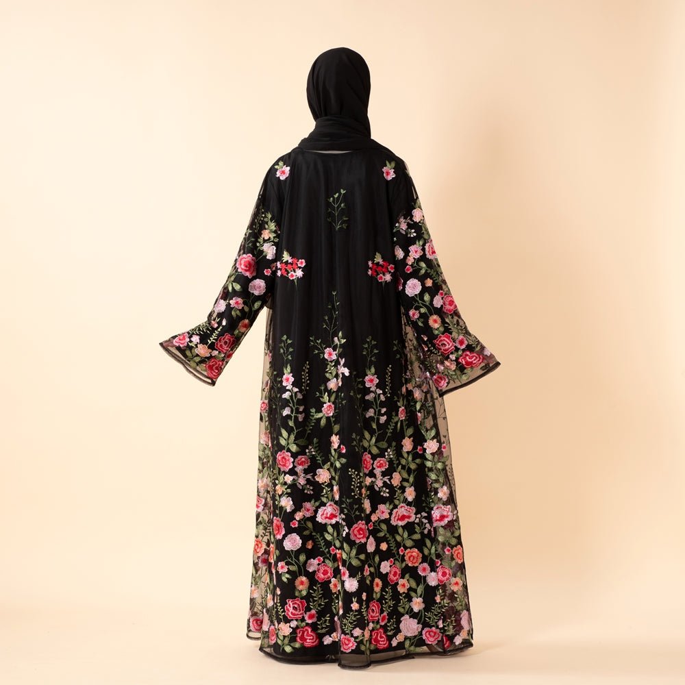 3D-Style Rose Garden Embroidered Open Abaya (MOA275)