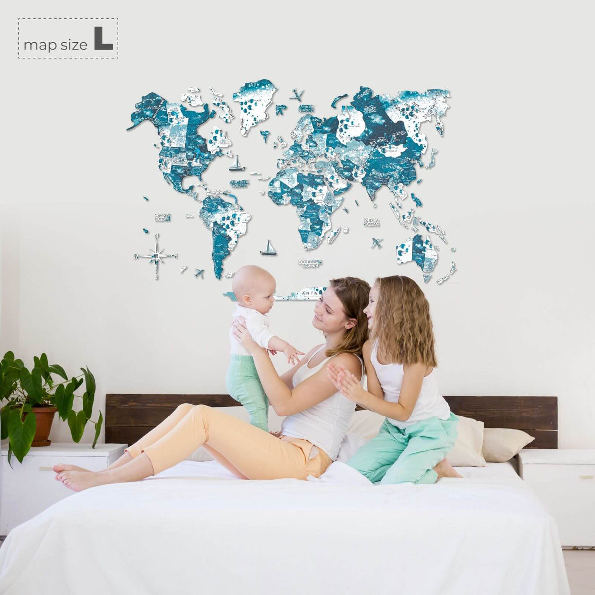 3D Wooden World Map Aurora