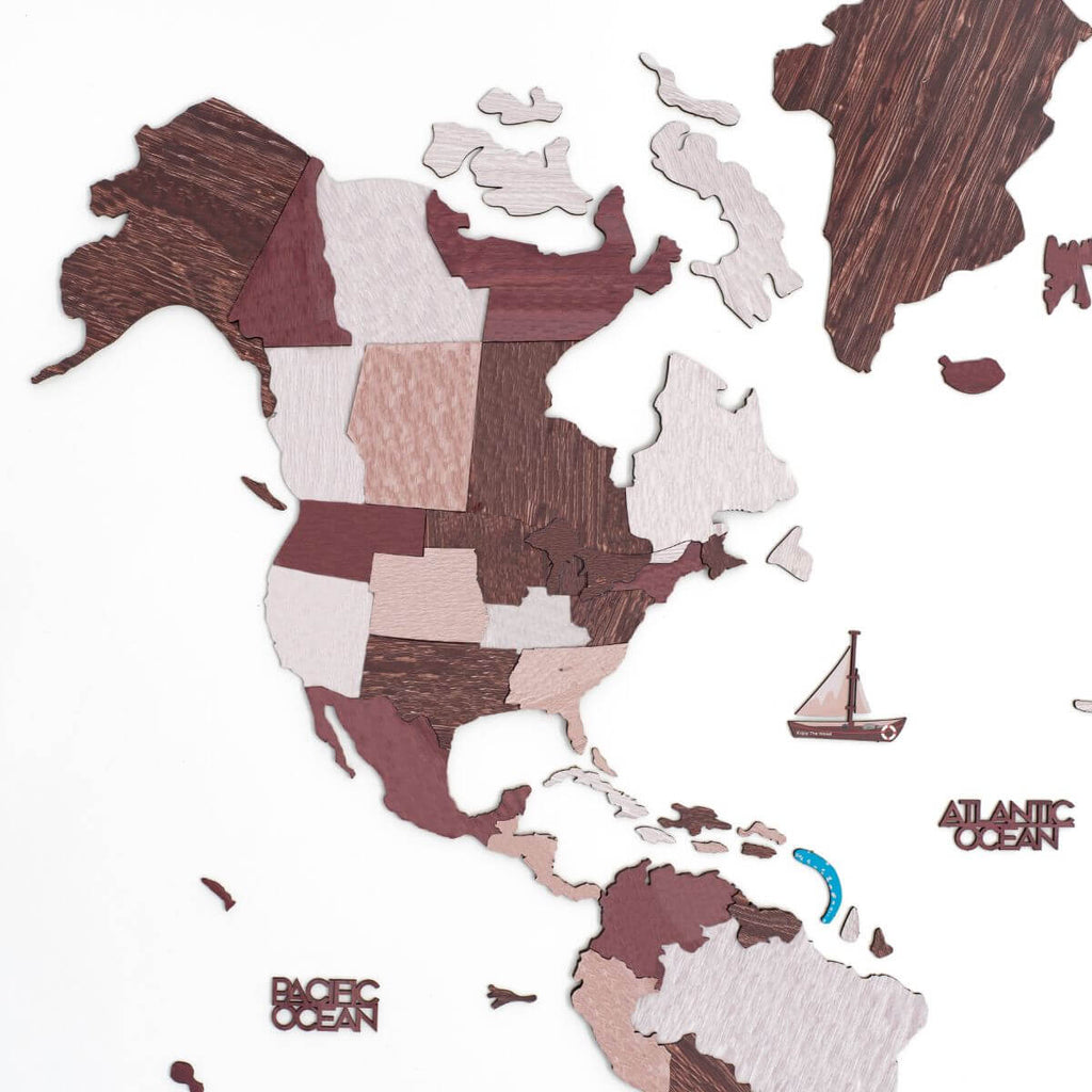 3D Wooden World Map Cappuccino