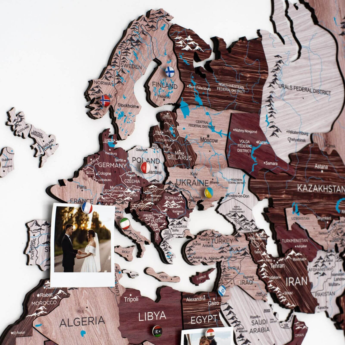 3D Wooden World Map Cappuccino