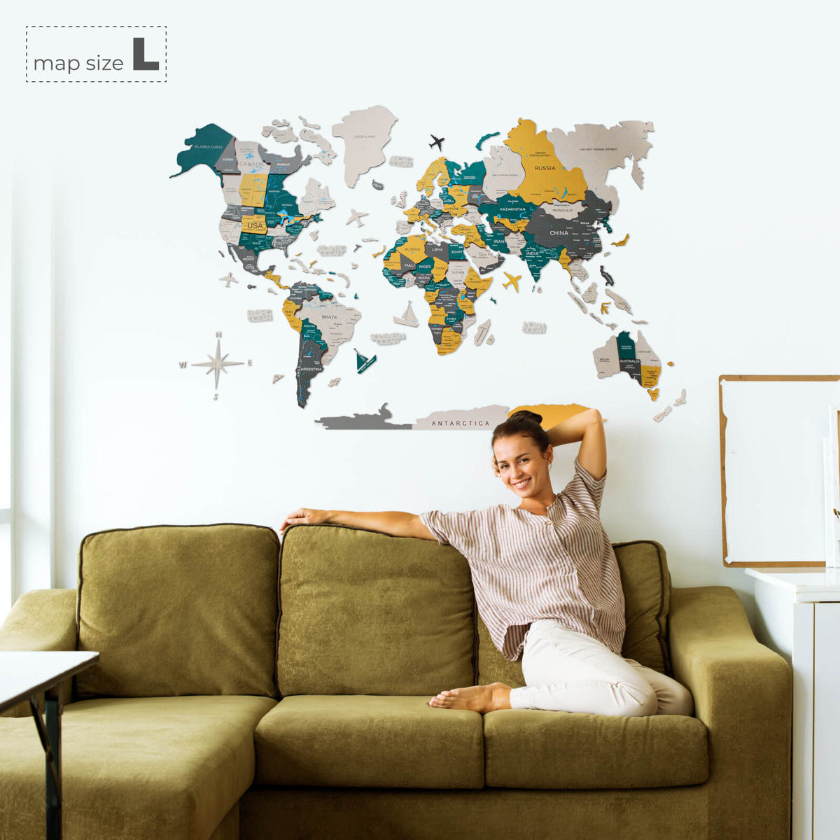 3D Wooden World Map Country