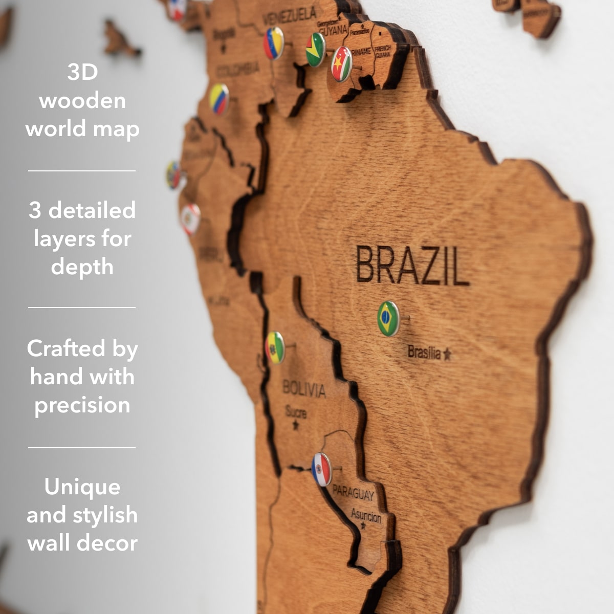 3D Wooden World Map Oak