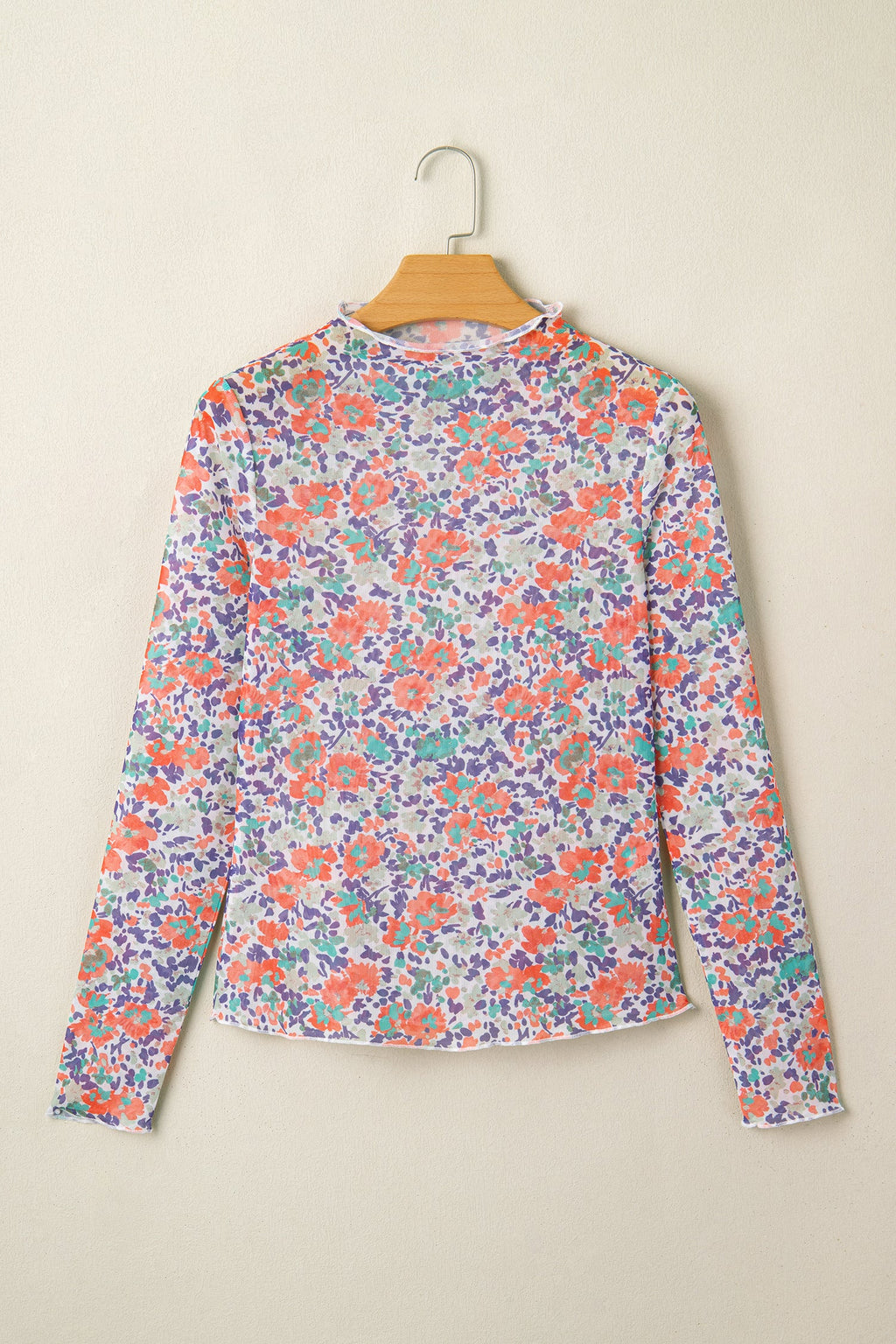 Floral Mesh Long Sleeve Mock Neck Top