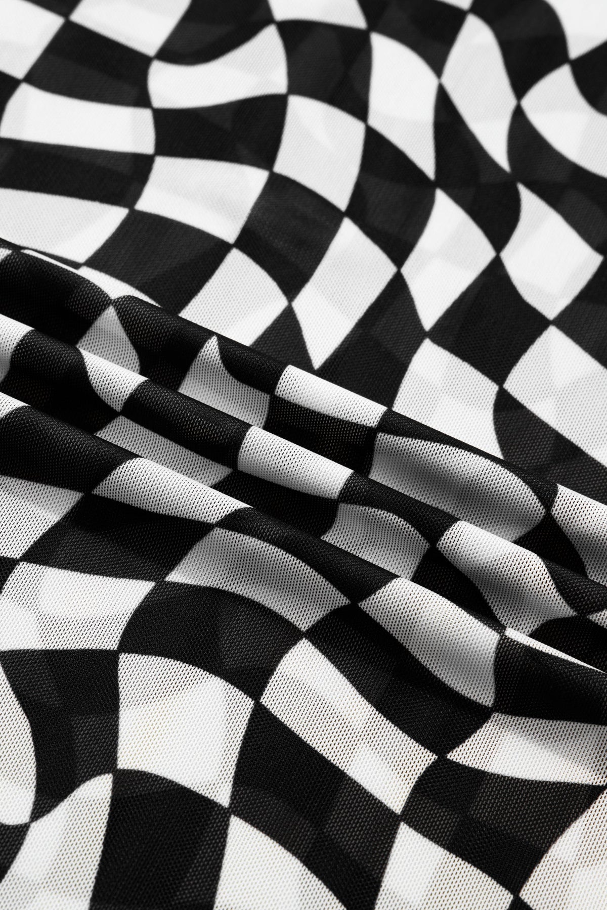 Checker Mesh Mock Neck Short Sleeve T-Shirt