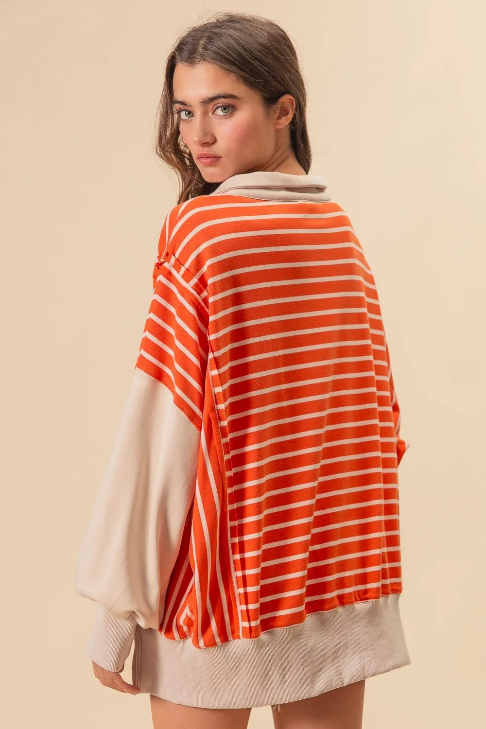 BiBi Stripe Knit Loose Fit Top With Cut Edge Detail