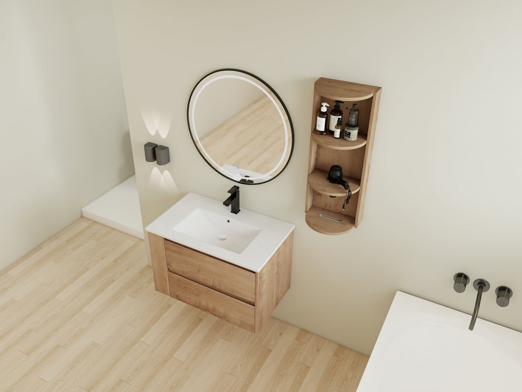 30" Wall-Mounted Bathroom Vanity With Sink and Storage Rack