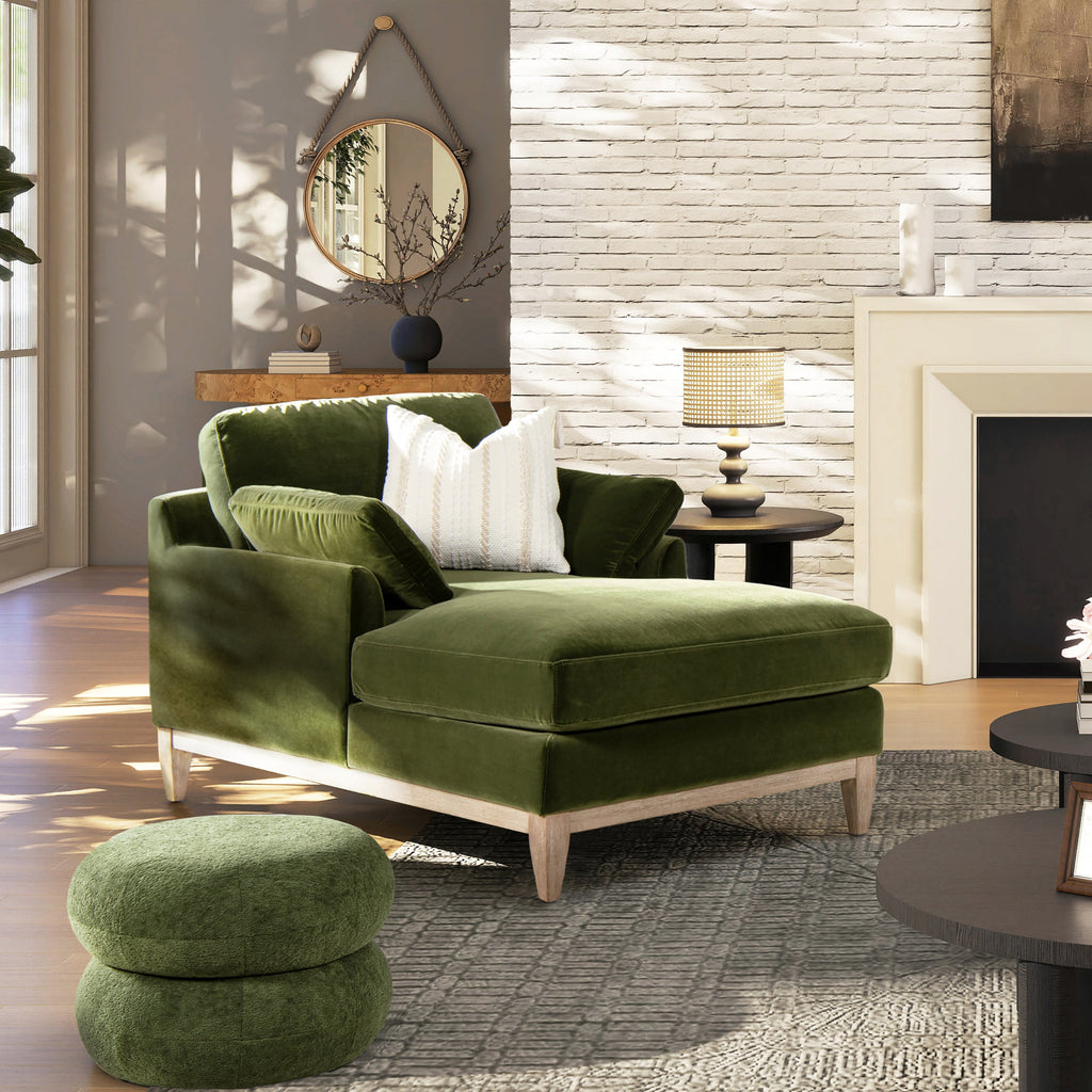 Pasadena Modern Farmhouse Chaise Lounge Chair, Olive