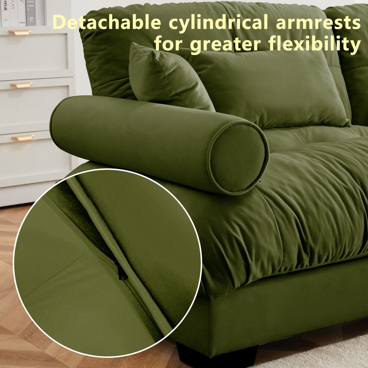 Over Size Modern Two-Seater Sofa with Ottoman in Olive