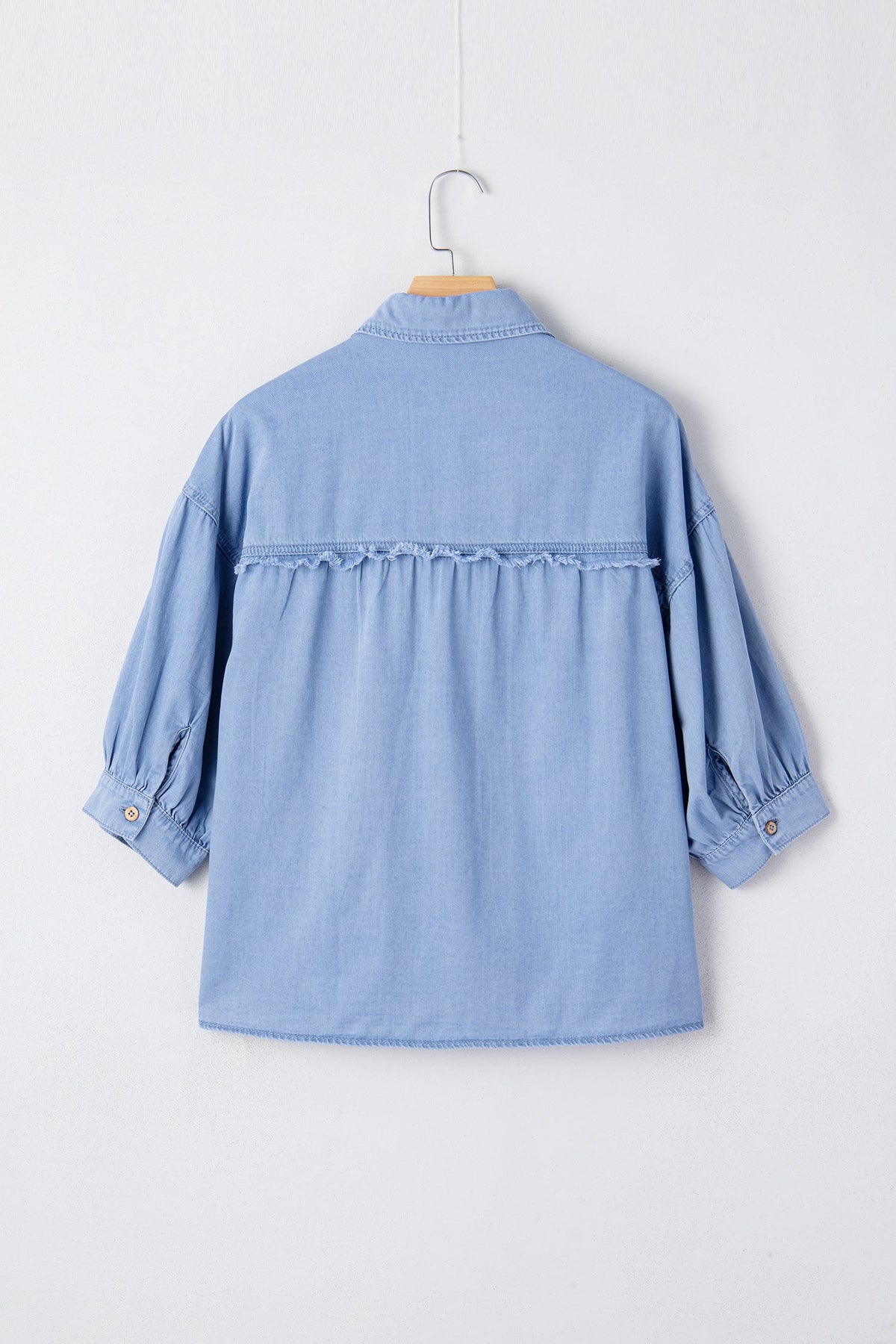 Denim Chambray Drop Shoulder 3/4 Sleeve Shirt